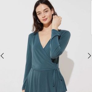 LOFT Sea Green Wrap Top